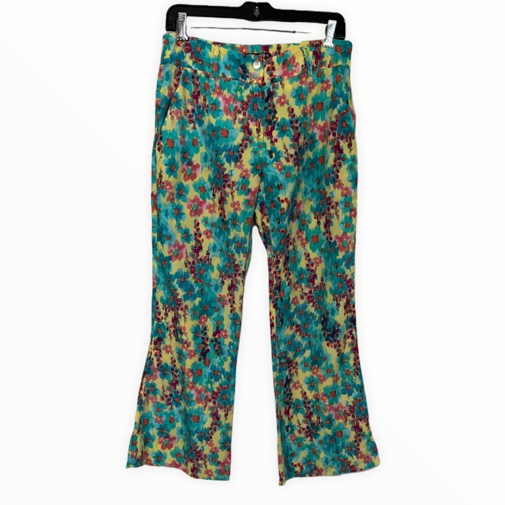 CORAL AND TURQUOISE FLARE PANTS BY MIXED PARA C&A